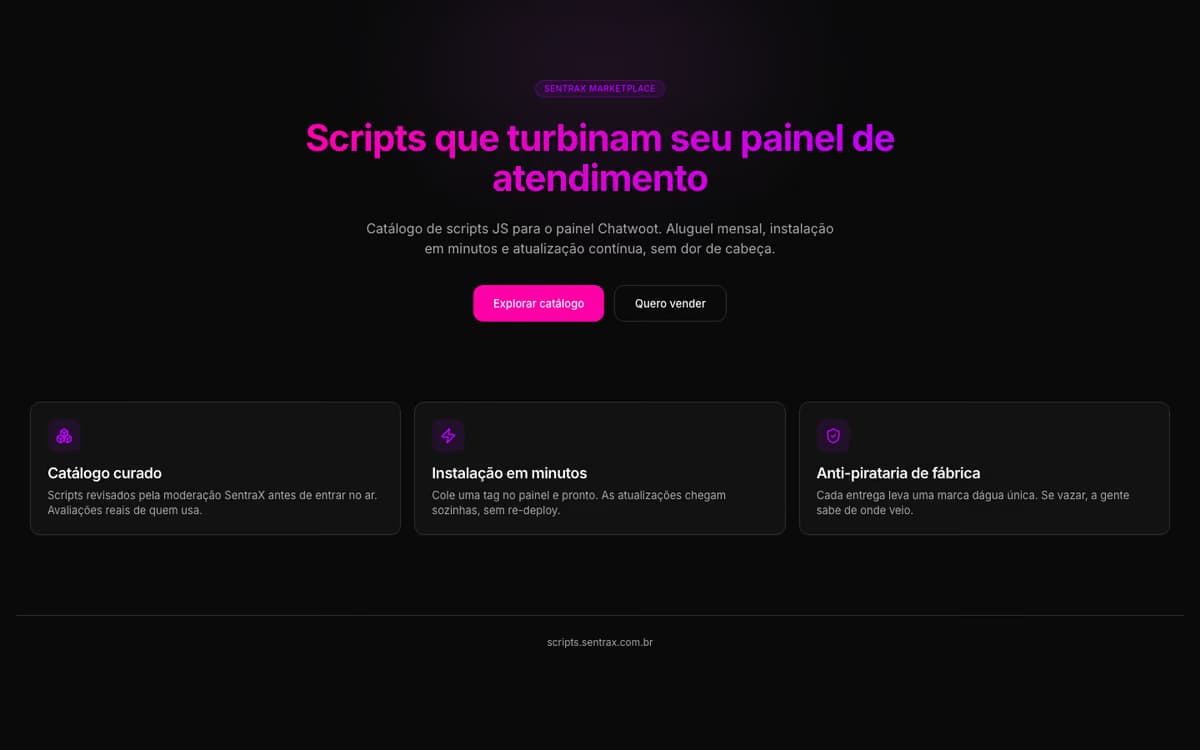 Marketplace de scripts em scripts.sentrax.com.br